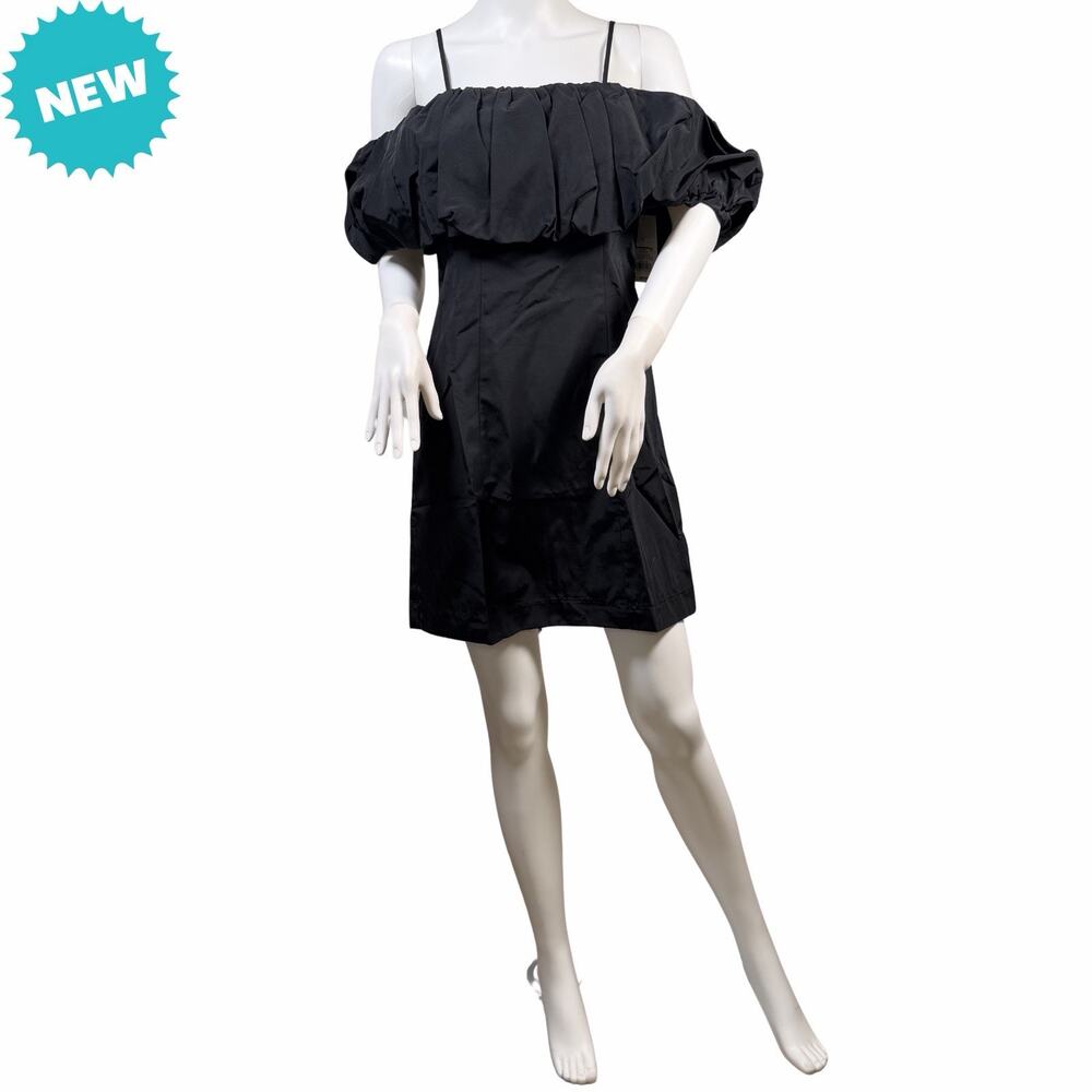A New Day Dress Womens Size 2 Black Off the Shoulder Puff Sleeve Mini Linen NEW